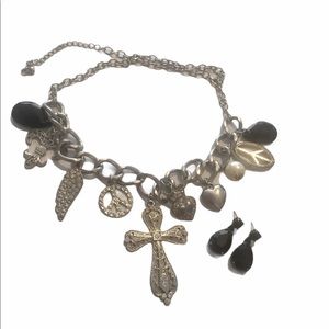 Cross Charm Statement Necklace And Earrings